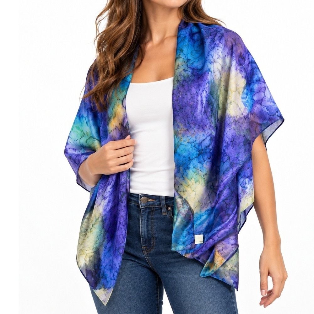 Women's Square Scarf Purple Blue Abstract Print Lightweight Wrap Shawl